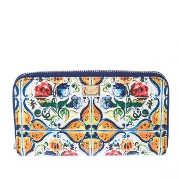 Pre Owned Dolce and Gabbana Multicolor Majolica Printed Leather Zip Around Wallet