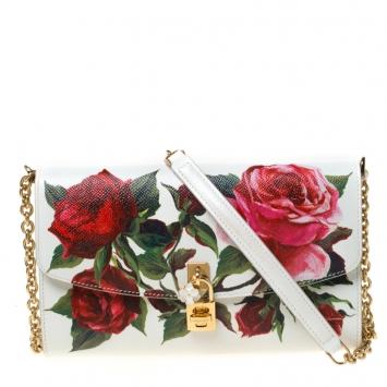 Pre Owned Dolce and Gabbana Multicolor Floral Print Leather Padlock Chain Shoulder Bag