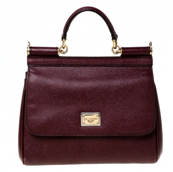 Pre Owned Dolce and Gabbana Burgundy Leather Medium Miss Sicily Top Handle Bag