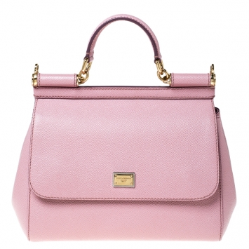 Pre Owned Dolce and Gabbana Pink Leather Medium Miss Sicily Top Handle Bag