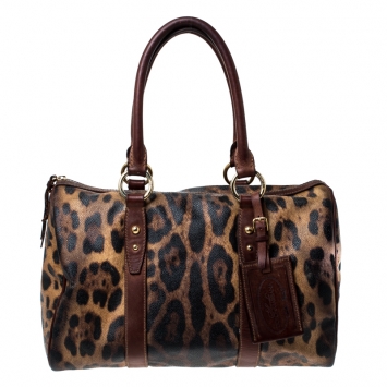 Pre Owned Dolce & Gabbana Leopard Print Coated Canvas and Leather Satchel