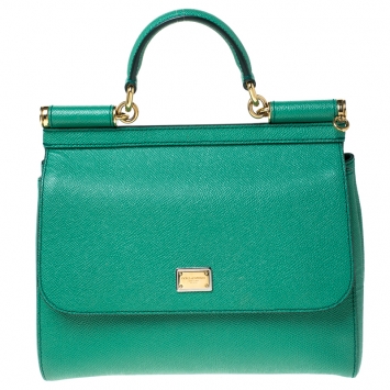 Pre Owned Dolce & Gabbana Green Leather Medium Miss Sicily Top Handle Bag