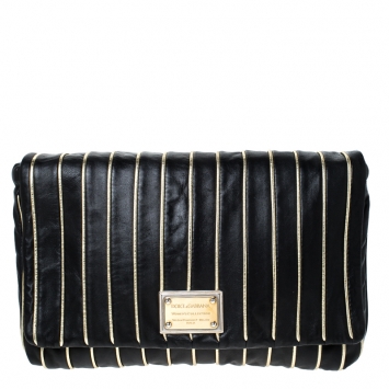 Pre Owned Dolce & Gabbana Black/Gold Striped Flap Clutch