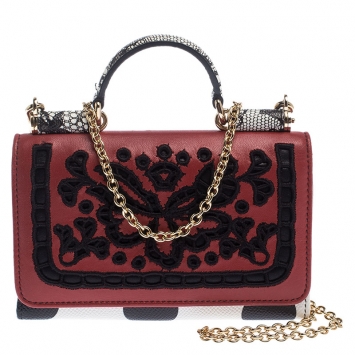 Pre Owned Dolce & Gabbana Multicolor Lasercut Embroidered Leather Polka Dot Sicily Von Smartphone Bag