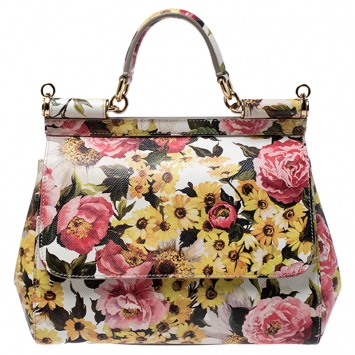 Pre Owned Dolce and Gabbana Multicolor Floral Print Leather Medium Miss Sicily Top Handle Bag