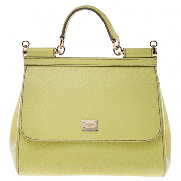 Pre Owned Dolce and Gabbana Yellow Leather Medium Miss Sicily Top Handle Bag