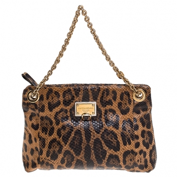 Pre Owned Dolce & Gabbana Leopard Lizard Chain Pouch