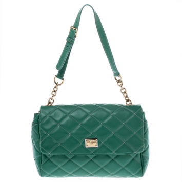 Pre Owned Dolce and Gabbana Green Quilted Leather Miss Kate Shoulder Bag