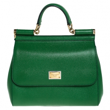 Pre Owned Dolce and Gabana Green Leather Medium  Miss Sicily Top Handle Bag