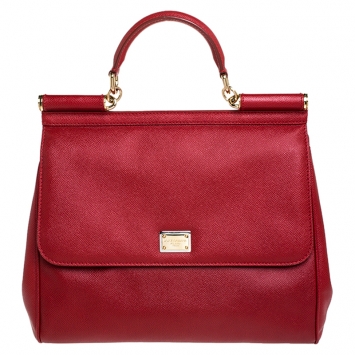 Pre Owned Dolce & Gabbana Red Dauphine Leather Medium Miss Sicily Bag