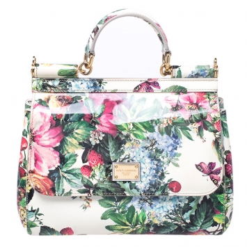 Pre Owned Dolce and Gabbana Multicolor Floral Print Patent Leather Medium Miss Sicily Top Handle Bag