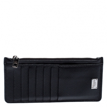 Pre Owned Dolce and Gabbana  Black Leather Long Zip Card Holder