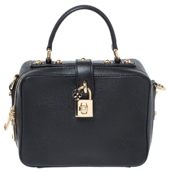Pre Owned Dolce and Gabbana Black Leather Rosaria Box Top Handle Bag