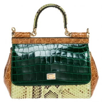 Pre Owned Dolce and Gabbana Multicolor Crocodile and Python Small Miss Sicily Top Handle Bag