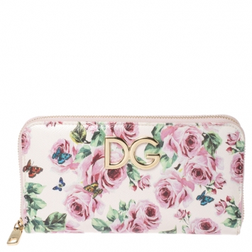 Pre Owned Dolce and Gabbana Multicolor Floral Print Dauphine Leather Zip Around Wallet