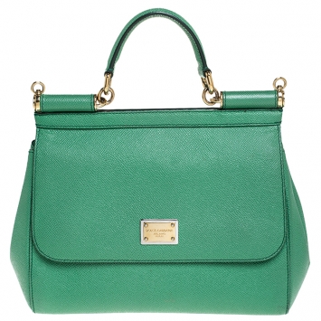 Pre Owned Dolce & Gabbana Green Dauphine Leather Medium Miss Sicily Top Handle Bag