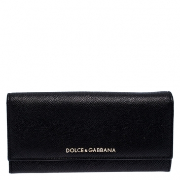 Pre Owned Dolce & Gabbana Black Leather Continental Wallet