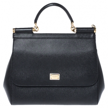 Pre Owned Dolce and Gabbana Black Dauphine Leather Medium Miss Sicily Bag