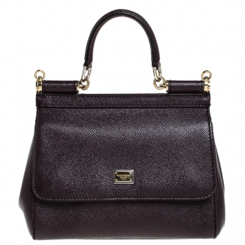 Pre Owned Dolce & Gabbana Burgundy Leather Small Miss Sicily Top Handle Bag