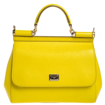 Pre Owned Dolce & Gabbana Yellow Dauphine Leather Medium Miss Sicily Top Handle Bag