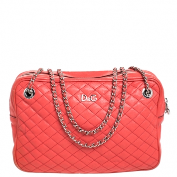 Pre Owned Dolce & Gabbana Coral Quilted Leather Lily Glam Crossbody