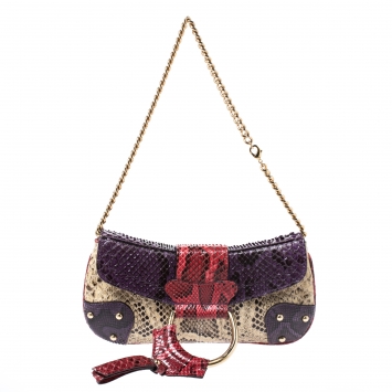 Pre Owned Dolce and Gabbana Multicolor Python D-Ring Flap Chain Hobo