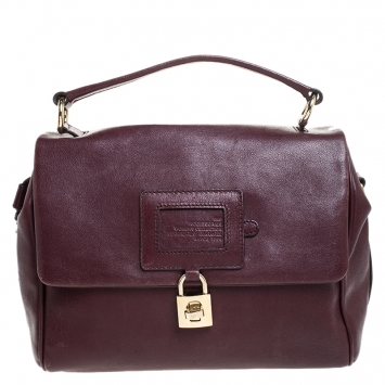 Pre Owned Dolce & Gabbana Maroon Leather  Miss Dolce Top Handle Bag