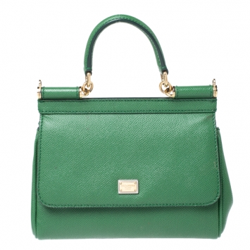 Pre Owned Dolce & Gabbana Green Leather Small Miss Sicily Top Handle Bag