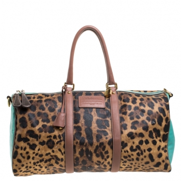 Pre Owned Dolce & Gabbana Multicolor Leopard Print Coated Canvas and Leather Miss Escape Duffle Bag
