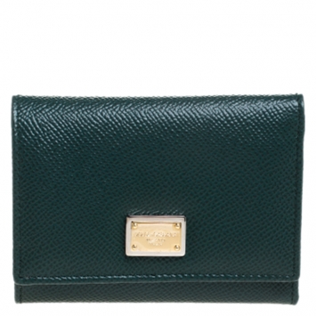 Pre Owned Dolce and Gabbana Green Leather French Trifold Wallet