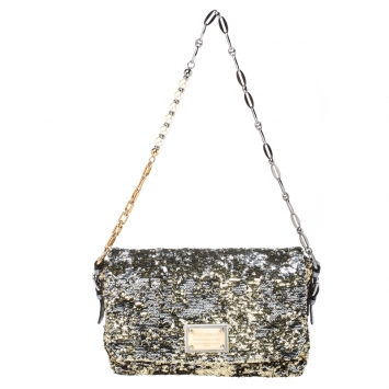 Pre Owned Dolce and Gabbana Metallic Sequin Miss Charles Shoulder Bag