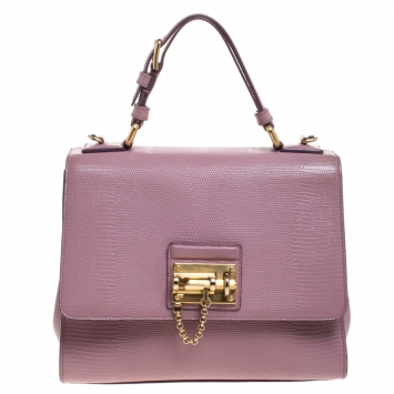 Pre Owned Dolce & Gabbana Pink Lizard Embossed Leather Monica Top Handle Bag