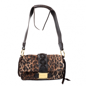 Pre Owned Dolce  & Gabbana Brown Fabric and Leather Shoulder Bag