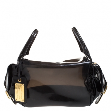 Pre Owned Dolce & Gabbana Black Vinyl and Patent Leather Side Pocket Top Handle Bag