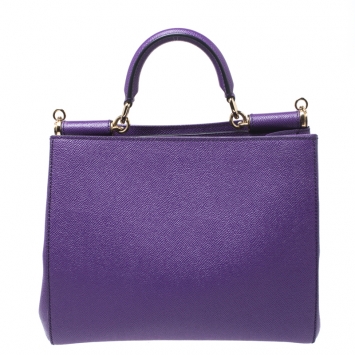 Pre Owned Dolce & Gabbana Purple Leather Miss Sicily Top Handle Bag
