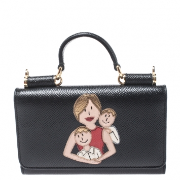 Pre Owned Dolce & Gabbana Black Leather Viva La Mama Miss Sicily WOC