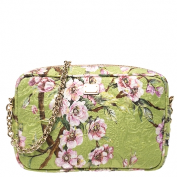 Pre Owned Dolce & Gabbana Lime Floral Print Fabric Miss Glam Crossbody Bag