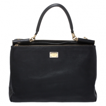 Pre Owned Dolce & Gabbana Black Leather Miss Sicily Top Handle Bag
