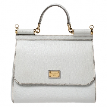 Pre Owned Dolce & Gabbana White Dauphine Leather Medium Miss Sicily Top Handle Bag