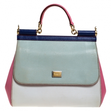 Pre Owned Dolce & Gabbana Multicolor Lizard Embossed Leather Medium Miss Sicily Top Handle Bag