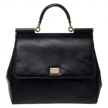 Pre Owned Dolce & Gabbana Black Leather Large Miss Sicily Top Handle Bag 