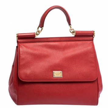 Pre Owned Dolce & Gabbana Red Leather Large Miss Sicily Top Handle Bag