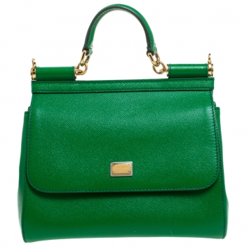 Pre Owned Dolce & Gabbana Green Leather Medium Miss Sicily Top Handle Bag