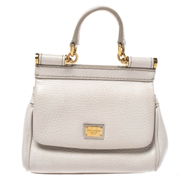 Pre Owned Dolce & Gabbana Off White Leather Micro Miss Sicily Top Handle Bag