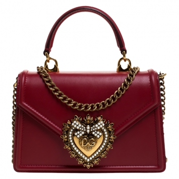 Pre Owned Dolce & Gabbana Black Leather Small Devotion Top Handle Bag