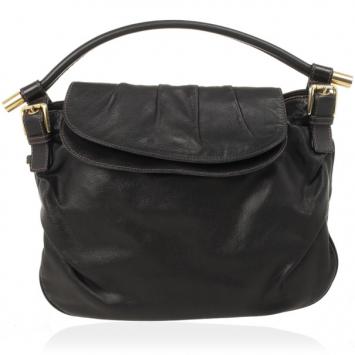 Pre Owned Dolce and Gabbana Black Leather Top Flap Hobo Bag