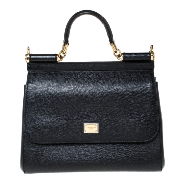 Pre Owned Dolce & Gabbana Black Leather Medium Miss Sicily Top Handle Bag