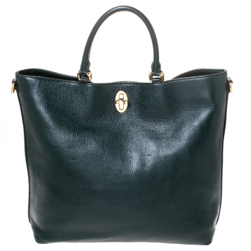 Pre Owned Dolce & Gabbana Dark Green Leather Turnlock Tote