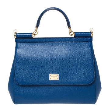 Pre Owned Dolce and Gabbana Blue Leather Miss Sicily Top Handle Bag