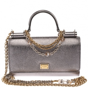 Pre Owned Dolce & Gabbana Silver Leather Sicily Smartphone Von Bag